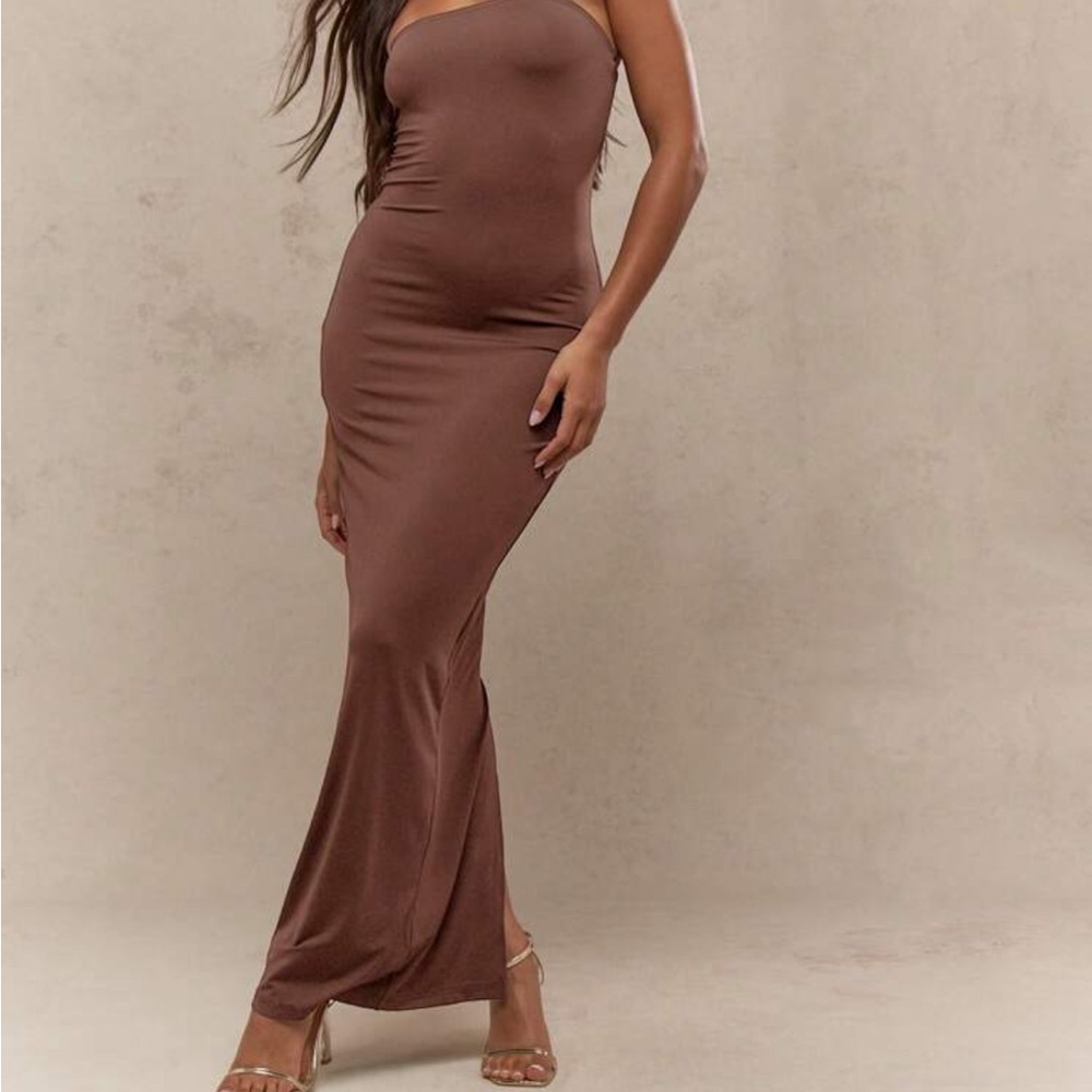 Missguided Brown Strapless Maxi Dress